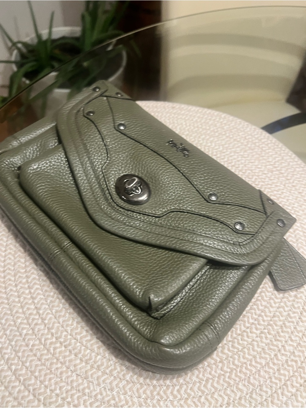 Vintage Coach Olive Green Pebbled Leather Turnlock Crossbody